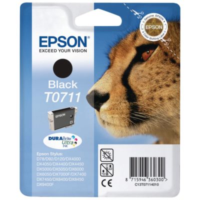Epson Cheetah T0711 DURABrite Ultra Ink, Ink Cartridge, Black Single Pack, C13T07114010